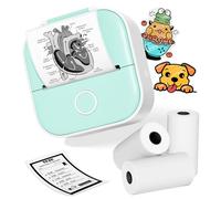 Ponek Imprimante d'autocollants - Mini imprimante thermique Bluetooth portable T02, imprimantes de reçus pour téléphone, mini capsules d'impression avec 3 rouleaux de papier thermique pour journal