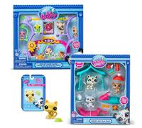 Ponera Bandai - Littlest Pet Shop - Pack Exclusif 2 Coffrets : Jour de Neige & Pets Got Talent (5 Figurines et 14 Accessoires) + 1 Figurine Supplémentaire (Petit Chat Jaune) - Licence Officielle