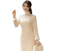 PONERY Robe Chinoise pour Femme - Hiver Brodé Long Cheongsam Robe Hanfu Chinois Traditionnel Qipao Mujer pour Femmes Robe D’Invité De Mariage, comme Indiqué, S