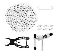 PONGH Chaîne de vélo 6/7/8 vitesses 1/2 x 3/32 pouces 116 maillons Chaîne de vélo en acier inoxydable Kit d'outils avec brise-chaîne, pince à chaîne, 3 paires d'antivol de chaîne pour vélos de route