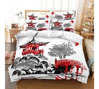 PONGLPKBB Parure de Lit 160x200 Architecture Ancienne Japonaise Housse de Couette et Taie d'oreiller 1 Personne en Microfibre, pour Enfant Ado et Adulte