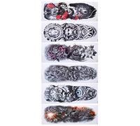 Pongnas 6 Feuilles D'autocollants de Tatouages temporaires à L'eau Extra Larges à Manches Complètes 170x480mm Bras 3D pour Hommes Femmes avec Encre Végétale pour les Fêtes Natation