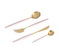 Pongnas Bel Ensemble de Vaisselle en Acier Inoxydable 4 Pièces et Couverts Dorés pour Cadeau de Repas à la Maison (or rose)