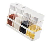 Pongnas Boîte d'assaisonnement à 4 Grilles, Récipient à Condiments de Cuisine, 2 Bouteilles d'épices, 2 Pots 'huile, Scellage Multifonctionnel pour la Cuisine