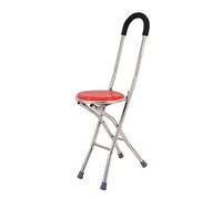 Pongnas Combinaison de Chaise Canne de Marche, Siège de Canne Pliable en Acier Inoxydable Réglable en Hauteur avec Tabouret Rond, pour Les Voyages en Plein Air et Les Personnes âgées