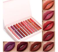 Pongnas Ensemble de Brillants à Lèvres Mats, 10 Pièces, Rouge à Lèvres Antiadhésif Longue Durée avec étui Léger Portable pour Usage Professionnel ou Domestique