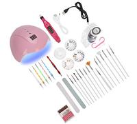 Pongnas Kit de Nail Art, Lampe à Ongles LED Alimentée par USB 36 W avec Affichage Numérique et Induction Intelligente, 4 Boîtes de Forets à Ongles et 10 Fils Dorés et Argentés, po