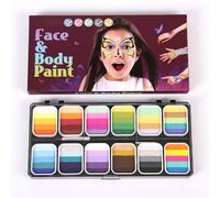 Pongnas Kit de Peinture Professionnelle pour le Visage et le Corps, Palette D'aquarelle avec 3 Pinceaux et 6 Pochoirs, Maquillage activé par L'eau, Sûr et Non Hypoallergénique, po