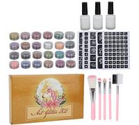 Pongnas Kit de Pochoirs de Tatouage Temporaire, 24 Couleurs, Poudre Pailletée pour le Visage et le Corps, avec 5 Feuilles, 153 Motifs et 4 Pinceaux, pour Halloween, Noël, Cosplay, Fête,