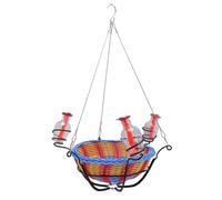 Pongnas Mangeoire à Oiseaux Suspendue en Forme de Fleur avec 3 Bouteilles de Nectar - Station d'alimentation Extérieure en Rotin tressé pour Jardin, Balcon et Branche d'arbre - Mangeoire à Sucre