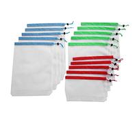 Pongnas Mesh Produit des Sacs, Sacs de Légumes pour Le Réfrigérateur Reutilisables en Filet en File d'alimentation 15pcs 3 Pcs à Cordon de Trache