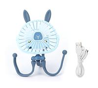 Pongnas Mini Ventilateur de Poussette Portatif Rechargeable par USB, Trépied Flexible, Ventilateur pour bébé à Faible Bruit, Veilleuse Chaude, Moteur sans Balais, Bureau, Voiture, (BLUE)