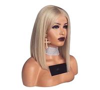 Pongnas Perruque Courte et Droite, Coupe de Cheveux Blonde au carré pour Femme avec Serrage Réglable, Doublure en Filet Respirant, Cuir Chevelu, pour Fête, Halloween, Cosplay, Usage