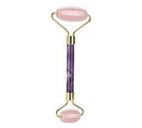 Pongnas Rouleau de Massage en Jade Premium à Double extrémité pour le Visage, pour Lutter contre le Vieillissement, éliminer les Rides et Rajeunir la peau. (Pointe en quartz rose + tige en améthyste)