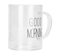 Pongnas Tasse à café au Lait Transparente élégante de 350ML avec Poignée pour Boissons Chaudes et Froides, pour Usage Domestique ou au Bureau (étiquette noire)