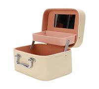 Pongnas Trousse de Maquillage Matelassée avec Miroir, Trousse à Cosmétiques Matelassée avec Miroir HD, Plateau Relevable et Poignée en Métal, pour Organisateur de vanité de Voyage (Beige Petit