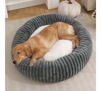 Pongpai Lit orthopédique doux et chaud en forme de beignet pour animal de compagnie de petite, moyenne et grande taille - lit orthopédique doux et chaud avec botto antidérapant (XL - 90 cm, gris foncé