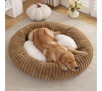 Pongpai Lit orthopédique doux et chaud en forme de beignet pour chien de petite, moyenne et grande taille, en forme de beignet, doux, chaud, avec botto antidérapant (XL-90 cm, marron)