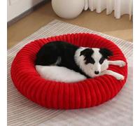 Pongpai Lit orthopédique doux et chaud en forme de beignet pour chien de petite, moyenne et grande taille, en forme de beignet, doux, chaud, avec botto antidérapant (L-80 cm, rouge)