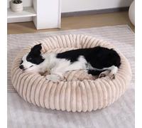Pongpai Lit rond et moelleux en fausse fourrure pour chien et chat en forme de donut, nid confortable avec base antidérapante (3XL, 120 cm, abricot)
