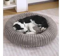 Pongpai Lit rond et moelleux en fausse fourrure pour chien et chat en forme de donut, nid confortable avec base antidérapante (L-80 cm, gris clair)