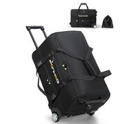 Ponhog Sac de Voyage à roulettes - Moyen Sac à Bagages Souple Résistant à l'eau, Léger pour Salle de Sport, W nd et Voyage d'une Nuit, 65cm, 60litres, Noir