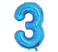 Ponmoo 40 Pouces Foil Ballon Chiffre 3 Bleu (101cm), Gonflable Hélium ou Air, Géant Numéro 0-9, 10-29, 30-100, Grand Ballons pour Mariage, Décoration de Fête d'anniversaire