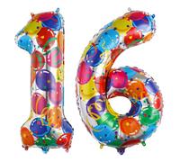 Ponmoo 40 Pouces Foil Ballons Chiffre 16/61 Multicolore (101cm), Gonflable Hélium ou Air, Géant Numéro 0-9, 10-29, 30-100, Grand Ballon pour Mariage, Décoration de Fête d'anniversaire