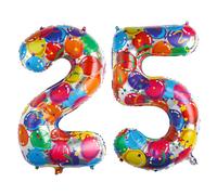 Ponmoo 40 Pouces Foil Ballons Chiffre 25/52 Multicolore (101cm), Gonflable Hélium ou Air, Géant Numéro 0-9, 10-29, 30-100, Grand Ballon pour Mariage, Décoration de Fête d'anniversaire