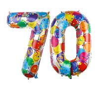 Ponmoo 40 Pouces Foil Ballons Chiffre 70 Multicolore (101cm), Gonflable Hélium ou Air, Géant Numéro 0-9, 10-29, 30-100, Grand Ballon pour Mariage, Décoration de Fête d'anniversaire