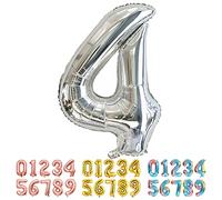 Ponmoo Foil Ballon Chiffre 4 Argenté, Grands Numéro 0 1 2 3 4 5 7 8 10-19 20-29 30-39 40 50 60 70 80 90 100, Décoration de Ballons Géants pour Mariages Party et Anniversaires Fête