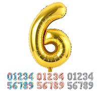 Ponmoo Foil Ballon Chiffre 6 Or, Grands Doré Numéro 0 1 2 3 4 5 7 8 10-19 20-29 30-39 40 50 60 70 80 90 100, Décoration de Ballons Géants pour Mariages Party et Anniversaires Fête