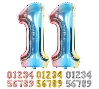 Ponmoo Foil Ballons Chiffre 11 Dégradé Bleu, Grands Numéro 0 1 2 3 4 5 7 8 10-19 20-29 30-39 40 50 60 70 80 90 100, Décoration de Ballon Géants pour Mariages Party et Anniversaires Fête