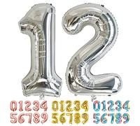 Ponmoo Foil Ballons Chiffre 12/21 Argenté, Grands Numéro 0 1 2 3 4 5 7 8 10-19 20-29 30-39 40 50 60 70 80 90 100, Décoration de Ballon Géants pour Mariages Party et Anniversaires Fête