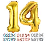 Ponmoo Foil Ballons Chiffre 14/41 Or, Grands Doré Numéro 0 1 2 3 4 5 7 8 10-19 20-29 30-39 40 50 60 70 80 90 100, Décoration de Ballon Géants pour Mariages Party et Anniversaires Fête