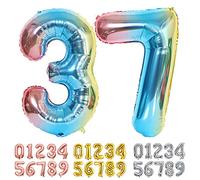 Ponmoo Foil Ballons Chiffre 37/73 Dégradé Bleu, Grands Ballon Numéro 0 1 2 3 4 5 7 8 10-19 20-29 30-39 40 50 60 70 80 90 100, Décoration pour Mariages Party et Anniversaires Fête