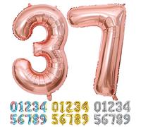 Ponmoo Foil Ballons Chiffre 37/73 Or Rose, Grands Ballon Numéro 0 1 2 3 4 5 7 8 10-19 20-29 30-39 40 50 60 70 80 90 100, Décoration pour Mariages Party et Anniversaires Fête