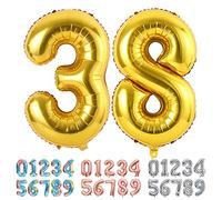 Ponmoo Foil Ballons Chiffre 38/83 Or, Grands Doré Numéro 0 1 2 3 4 5 7 8 10-19 20-29 30-39 40 50 60 70 80 90 100, Décoration de Ballon Géants pour Mariages Party et Anniversaires Fête