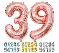 Ponmoo Foil Ballons Chiffre 39/93 Or Rose, Grands Numéro 0 1 2 3 4 5 7 8 10-19 20-29 30-39 40 50 60 70 80 90 100, Décoration de Ballon Géants pour Mariages Party et Anniversaires Fête