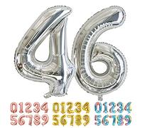 Ponmoo Foil Ballons Chiffre 46/64 Argenté, Grands Numéro 0 1 2 3 4 5 7 8 10-19 20-29 30-39 40 50 60 70 80 90 100, Décoration de Ballon Géants pour Mariages Party et Anniversaires Fête