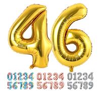Ponmoo Foil Ballons Chiffre 46/64 Or, Grands Doré Numéro 0 1 2 3 4 5 7 8 10-19 20-29 30-39 40 50 60 70 80 90 100, Décoration de Ballon Géants pour Mariages Party et Anniversaires Fête