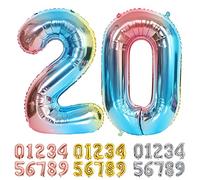 Ponmoo Foil Ballons Dégradé Bleu Chiffre 20, Grands Numéro 0 1 2 3 4 5 7 8 10-19 20-29 30-39 40 50 60 70 80 90 100, Décoration de Ballon Géants pour Mariages Party et Anniversaires Fête