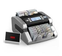 PONNOR Compteur d'argent avec comptage de valeur, UV/MG/IR/MT/DD détection de faux billets, compteur de billets en dollars et euros avec modes compter/ajouter/lot/automatique, écran LCD externe