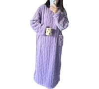 PONNYC Vêtements d'intérieur en Velours Corail d'hiver, Pyjama Chaud en Flanelle épaisse pour Femme, Robe de Chambre Extra Longue pour Femme (Purple,M:115CM)