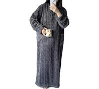 PONNYC Vêtements d'intérieur en Velours Corail d'hiver, Pyjama Chaud en Flanelle épaisse pour Femme, Robe de Chambre Extra Longue pour Femme (Gray,M:115CM)
