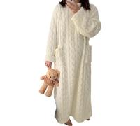 Vêtements d'intérieur en Velours Corail d'hiver, Pyjama Chaud en Flanelle épaisse pour Femme, Robe de Chambre Extra Longue pour Femme (White,L:130CM)