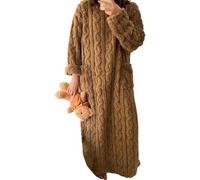 Vêtements d'intérieur en Velours Corail d'hiver, Pyjama Chaud en Flanelle épaisse pour Femme, Robe de Chambre Extra Longue pour Femme (Brown,L:130CM)