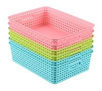 Ponpong Paniers en Plastique Tissé A4 pour Bureau Salle de Classe Cuisine, Bleu Clair Vert Clair Rose, 6 Paquets