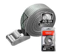 PONSA T25 INOX - Sangle à Cliquet avec Boucle de Serrage en Acier Inoxydable - Sangle d’arrimage per Usage extèrieur 3 M x 25mm - pour Bateaux et Navigation