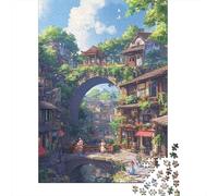 Pont Ancien Architecture Puzzle pour Adultes Puzzle 1000 Pièces Village Champêtre Papier Décoration Relaxant Cadeau 38x26cm/1000pcs